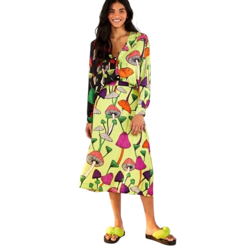 Farm Rio Lime Mushroom Midi Skirt XS